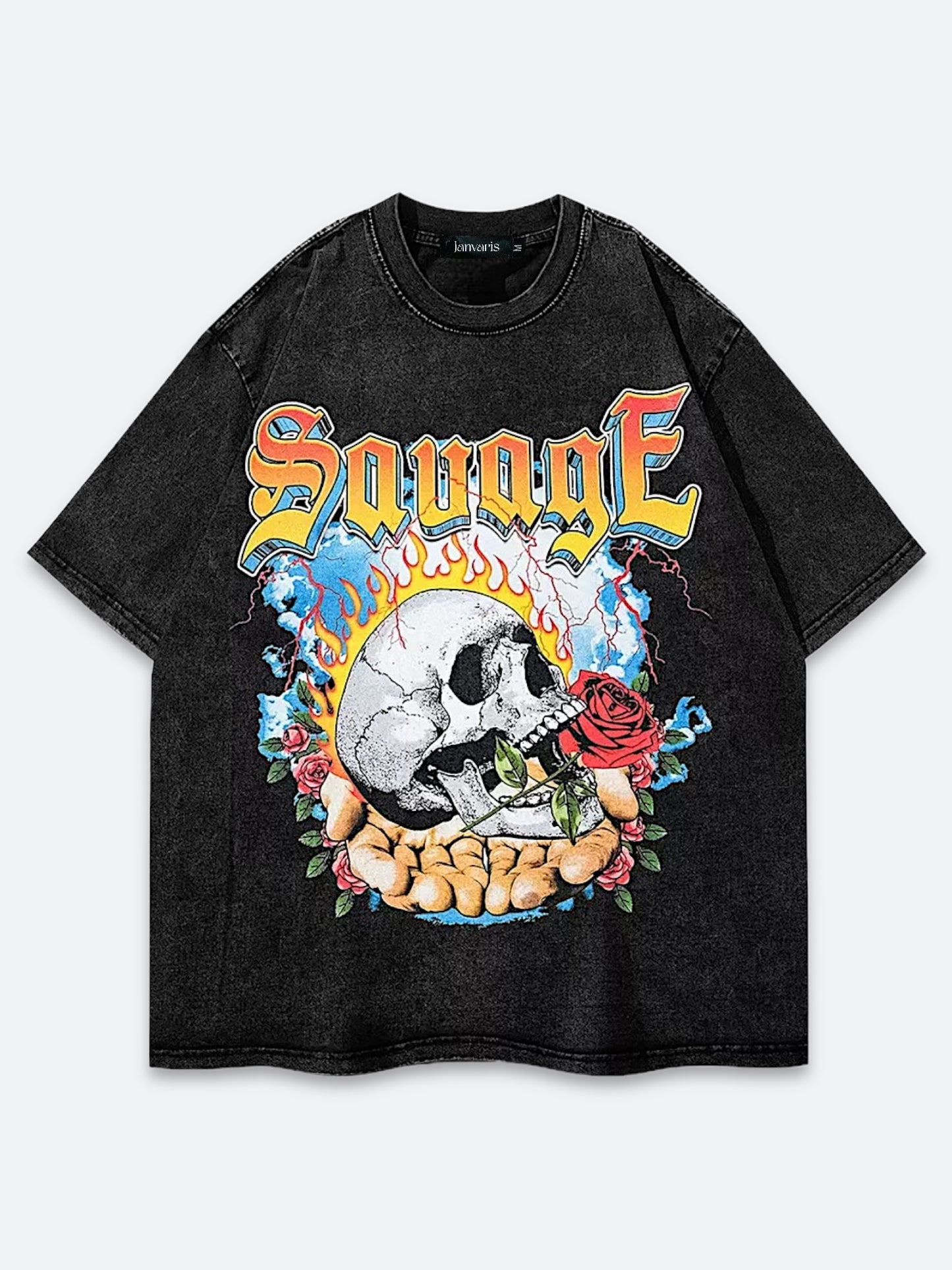 SKULL ROSE INFERNO VINTAGE TEE